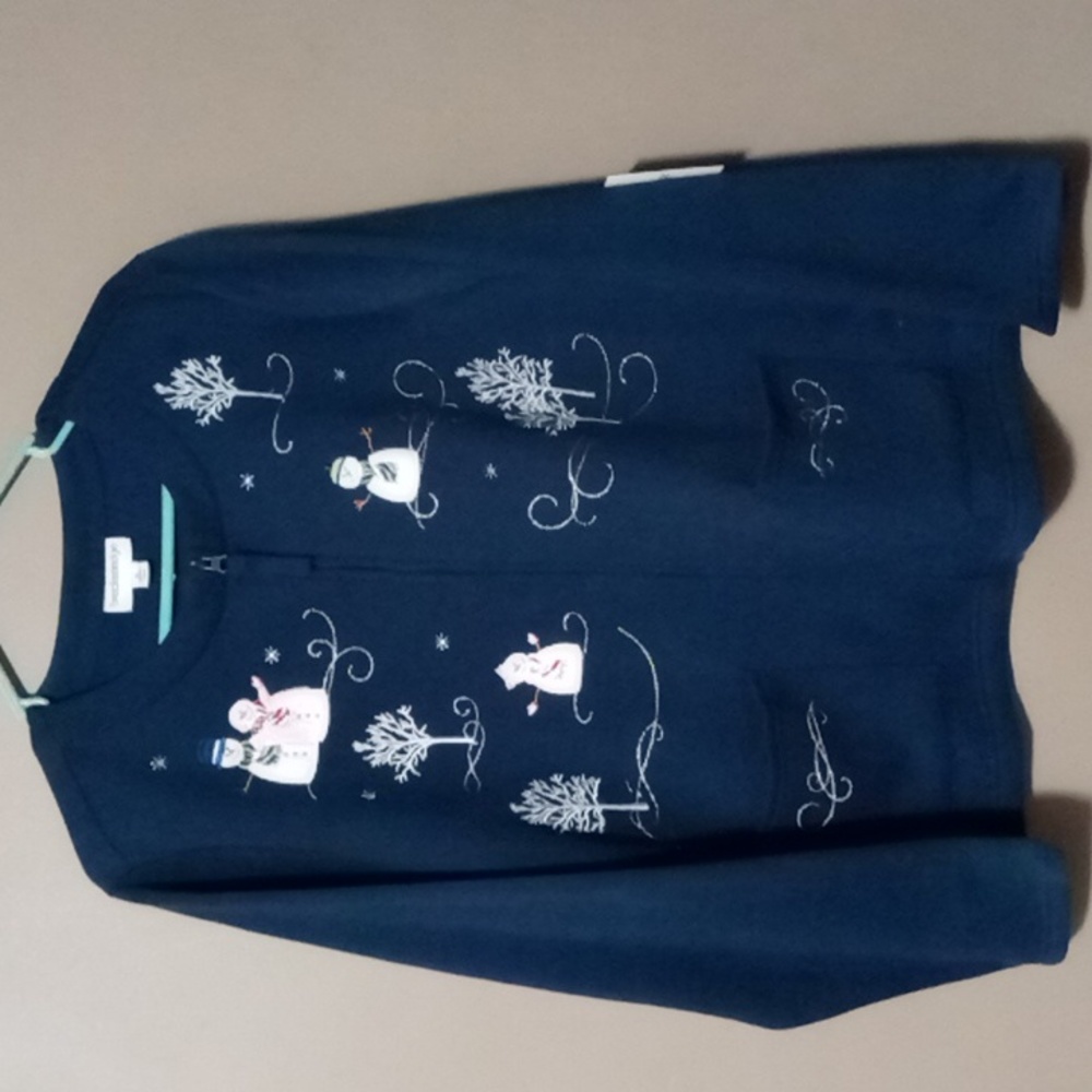 Breckenridge Navy Fleece Full Zip Cardigan w Snowmen XL NWT